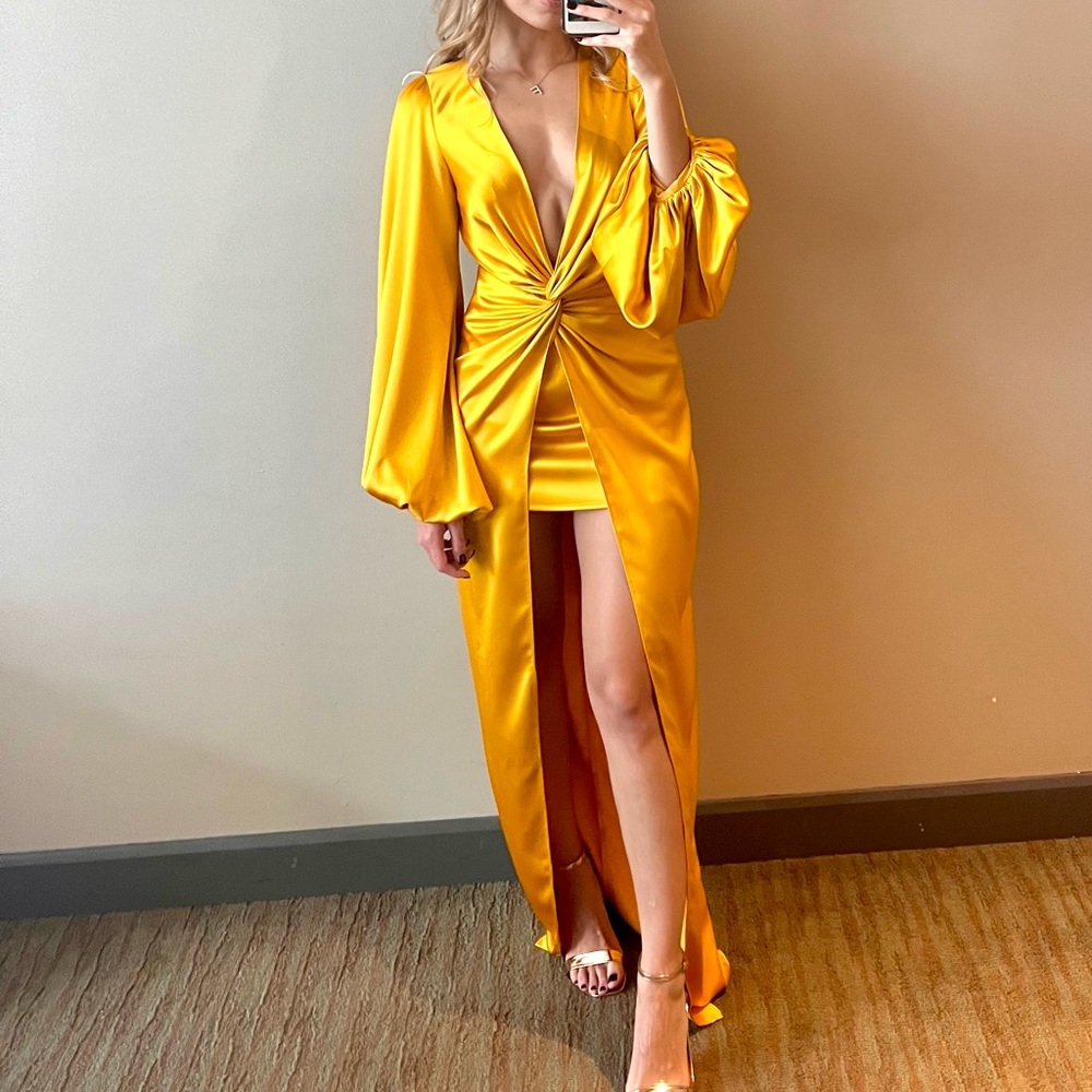 Beautiful dress in bright gold! Worn ONCE in perfect condition.